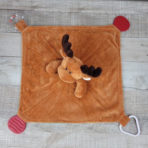 Reindeer Plush Baby Lovey Modern Baby Rattle Teether Moose Security Blanket - Picture 2 of 9